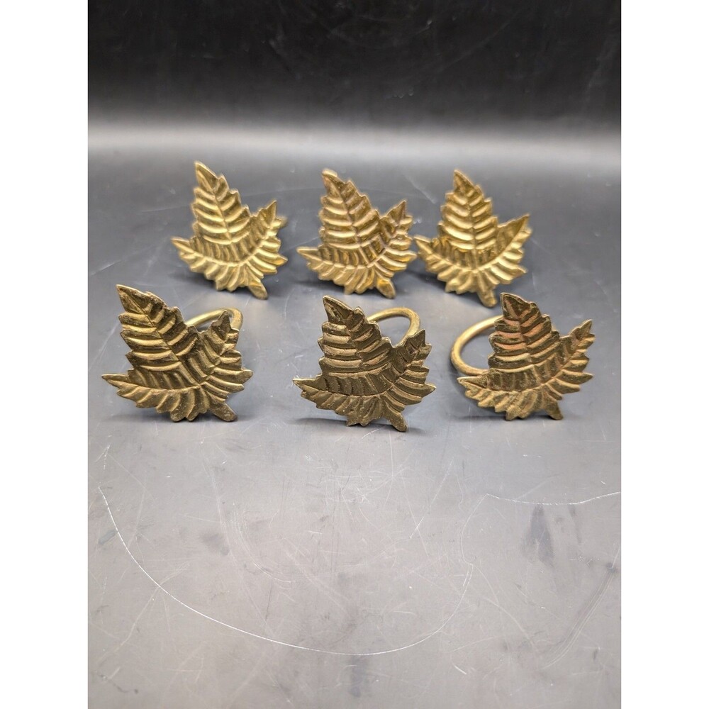 Set Of 6 Brass Maple Leaf Napkin Rings Table Decor